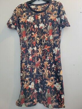 Columbia Black Floral & Bird Short Sleeve Mini Dress